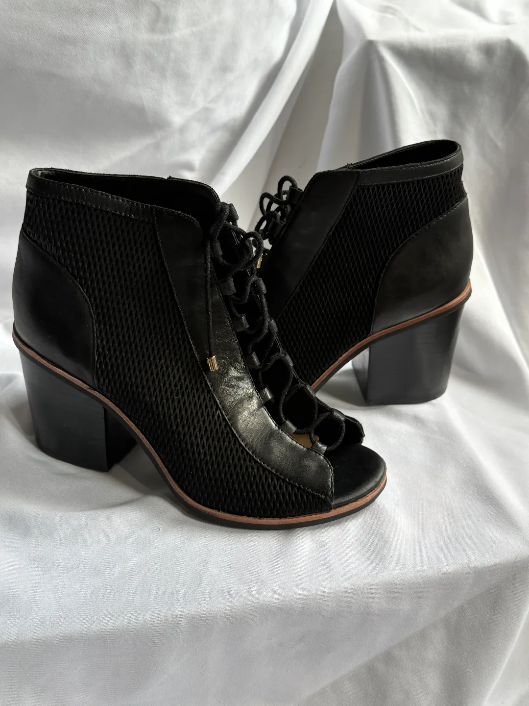 Aldo Black Peep Toe Lace Up Booties thumbnail