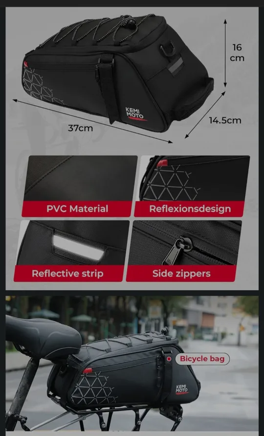 KEMIMOTO 8L Bike Rack Bag - Black image indicator(6)