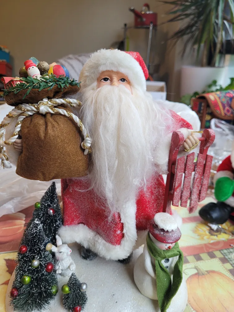 Santa Claus Figurine with Sleigh and Snowman thumbnail