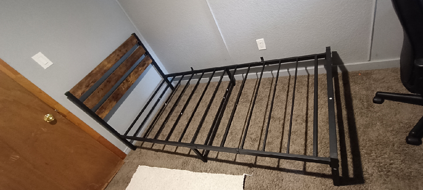 Twin Bed Frame with Wood Headboard - Rustic Brown - photo 3