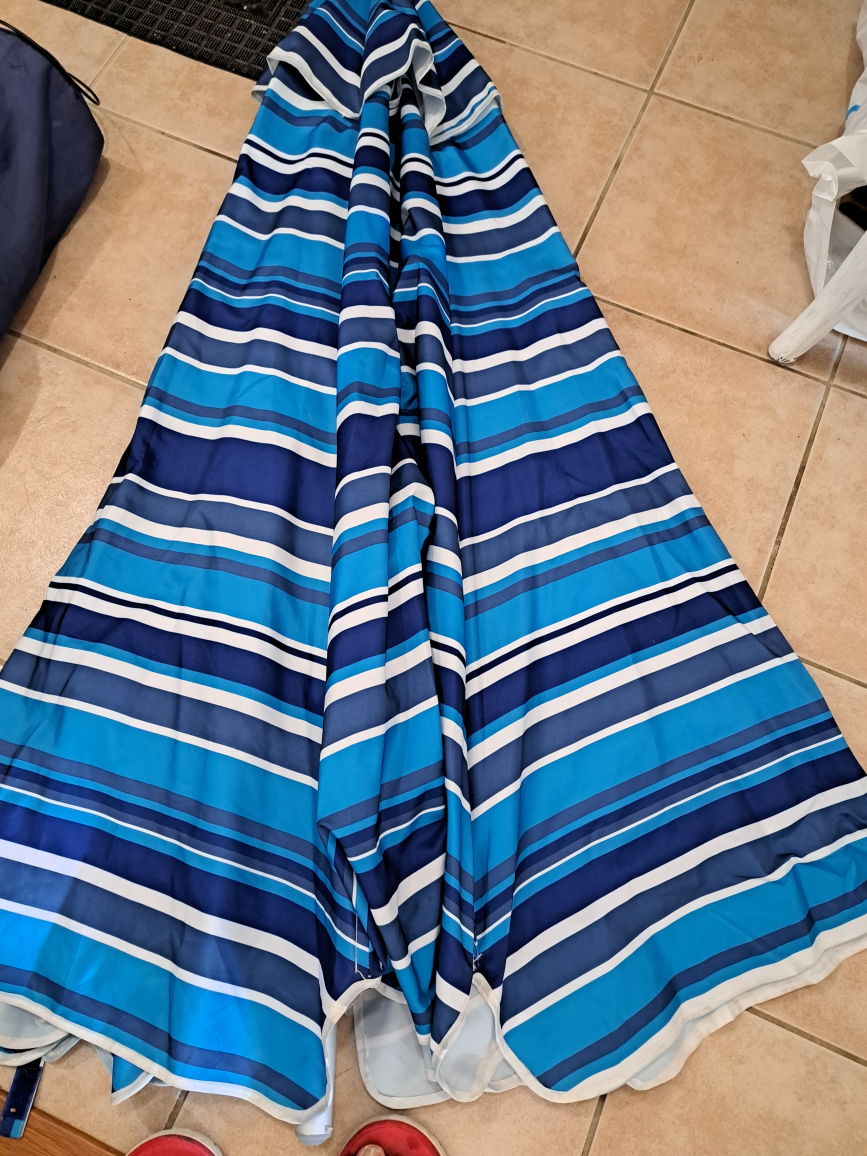 Blue Striped Beach Umbrella with Carrying Case
