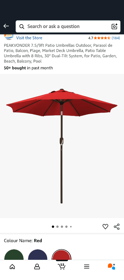 PEAKVONDER 7.5/9ft Red Patio Umbrella
