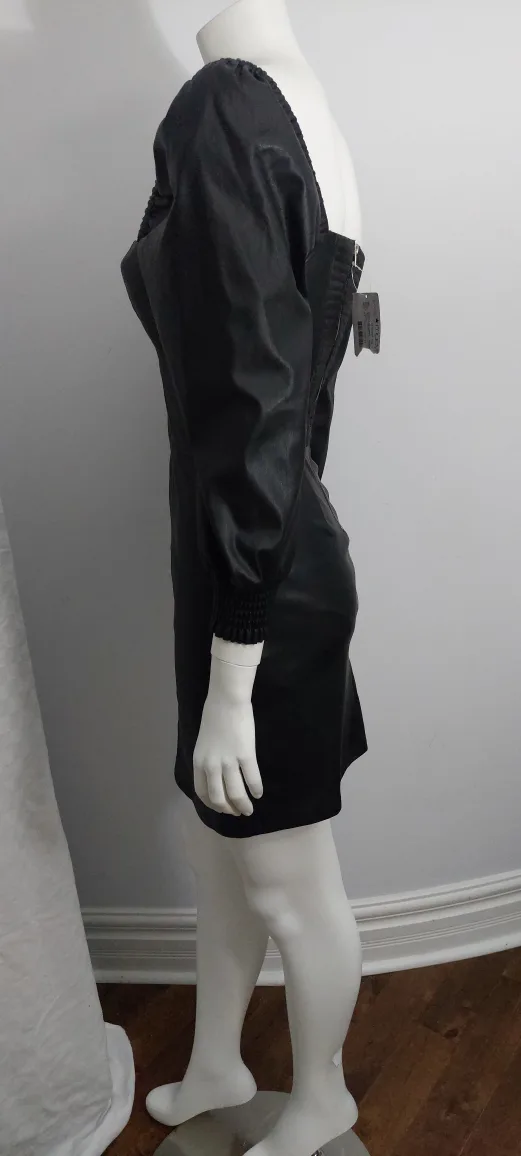 NEW - Black Faux Leather Puff Sleeve Mini Dress image indicator(7)