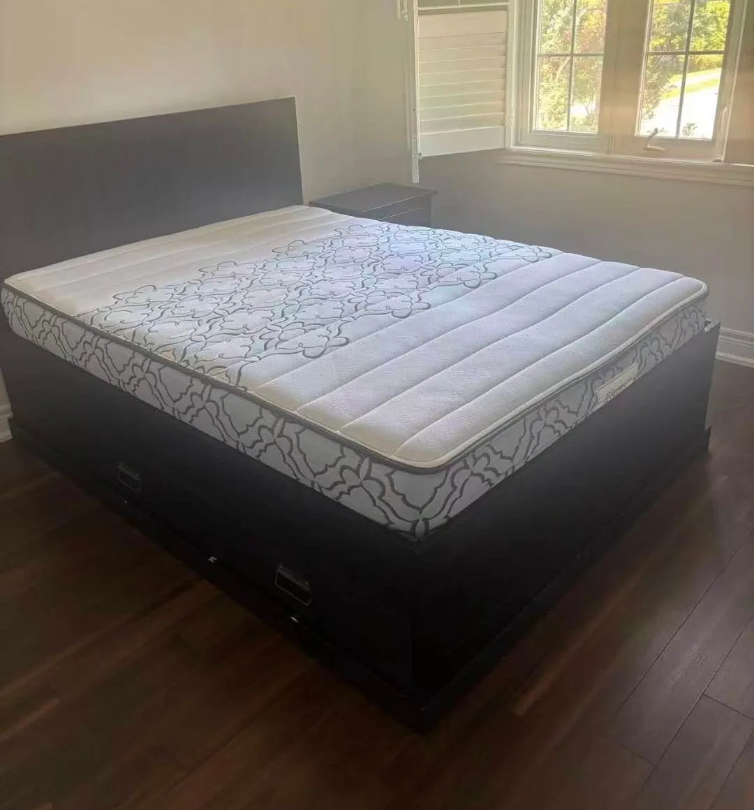 Queen Black Bed Frame with Mettress and Nightstand image indicator(2)