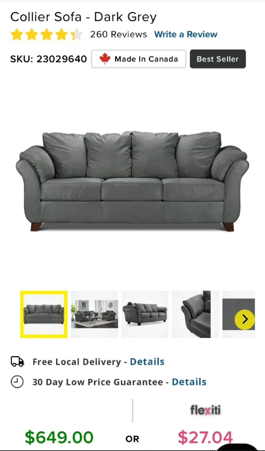 Barely used Collier Light Grey Sofa (89" Width) image indicator(2)