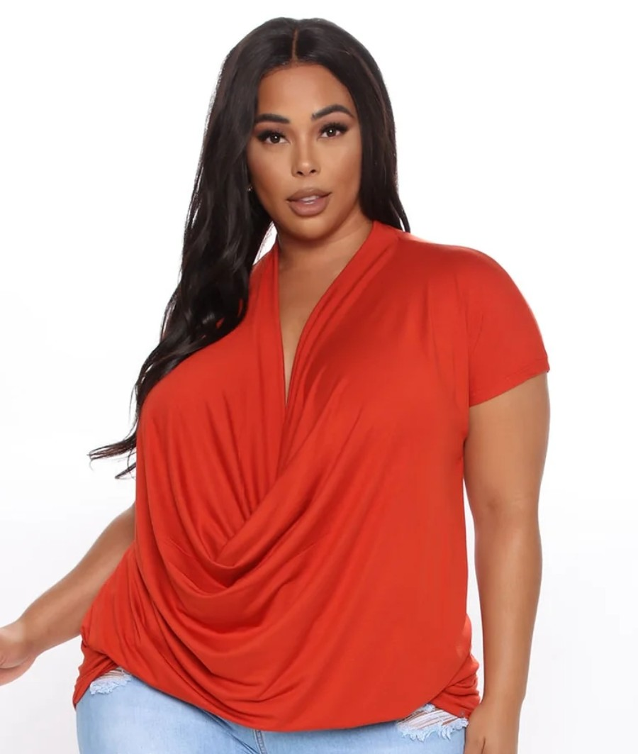 Fashion Nova- Cowl Neck Short Sleeve - Rust - photo 2