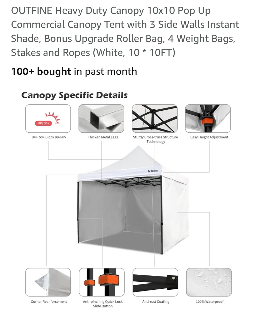 OUTFINE 10x10 Heavy Duty Canopy Tent - White image indicator(4)