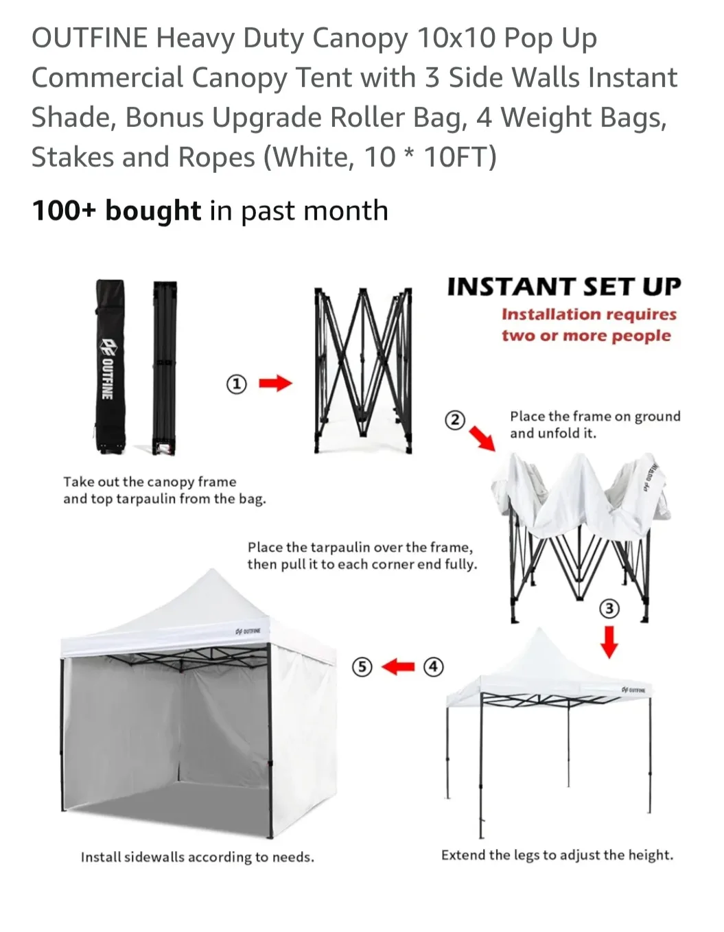 OUTFINE 10x10 Heavy Duty Canopy Tent - White image indicator(5)