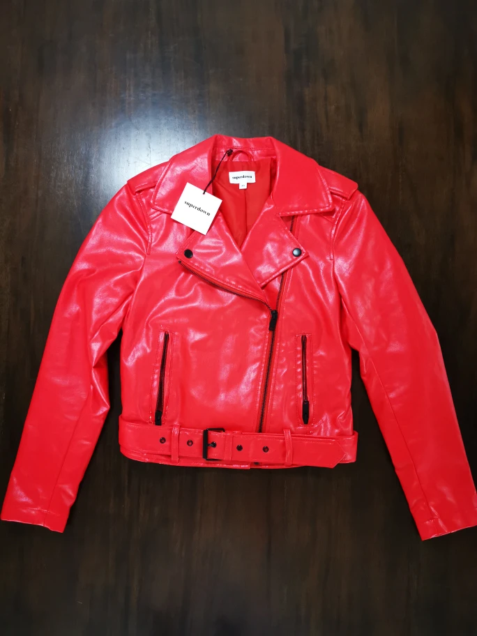 Superdown Red Faux Leather Jacket: Size XS