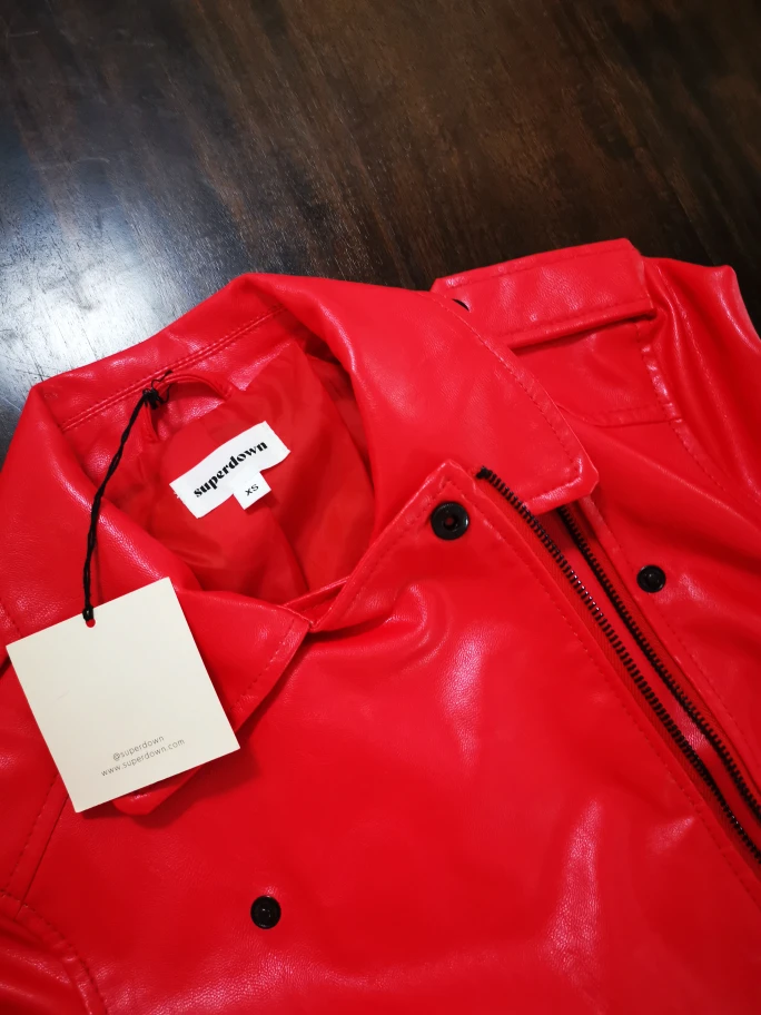 Superdown Red Faux Leather Jacket: Size XS - photo 3