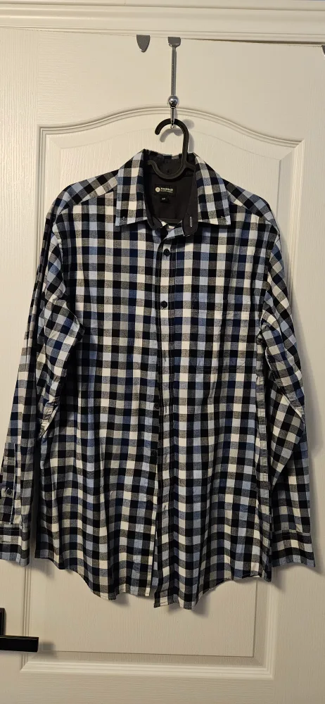 Haggar Blue/Black Plaid Long Sleeve Shirt - Small thumbnail