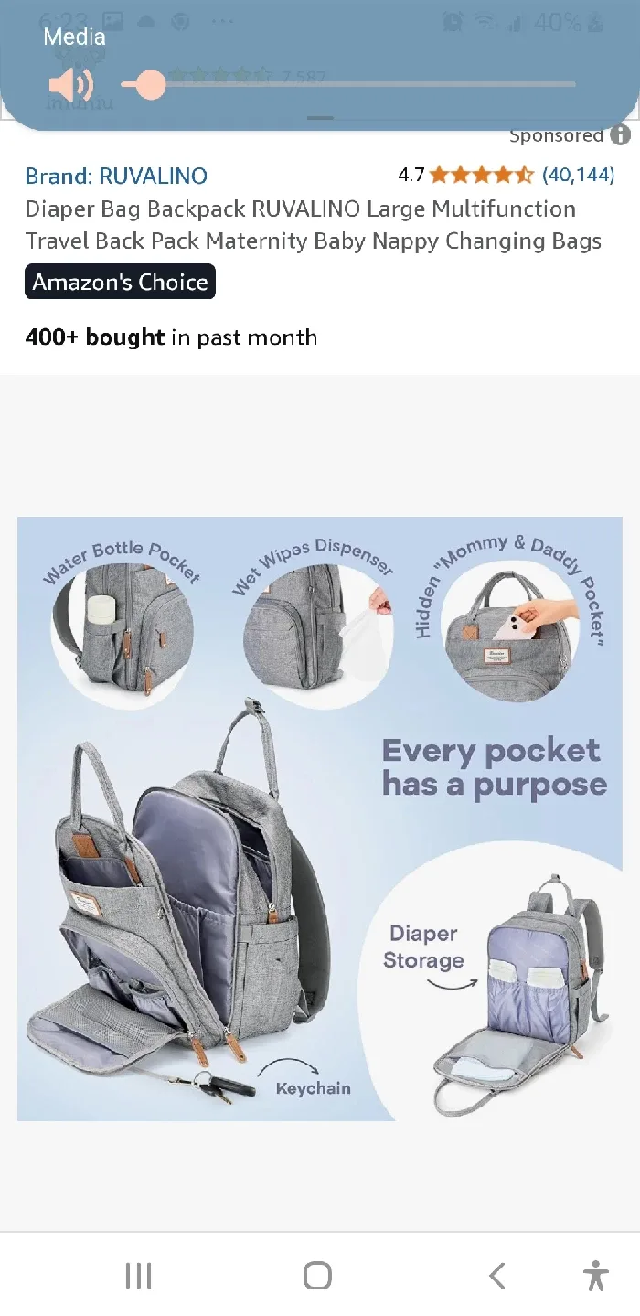 RUVALLINO Diaper Bag Backpack - Grey image indicator(6)