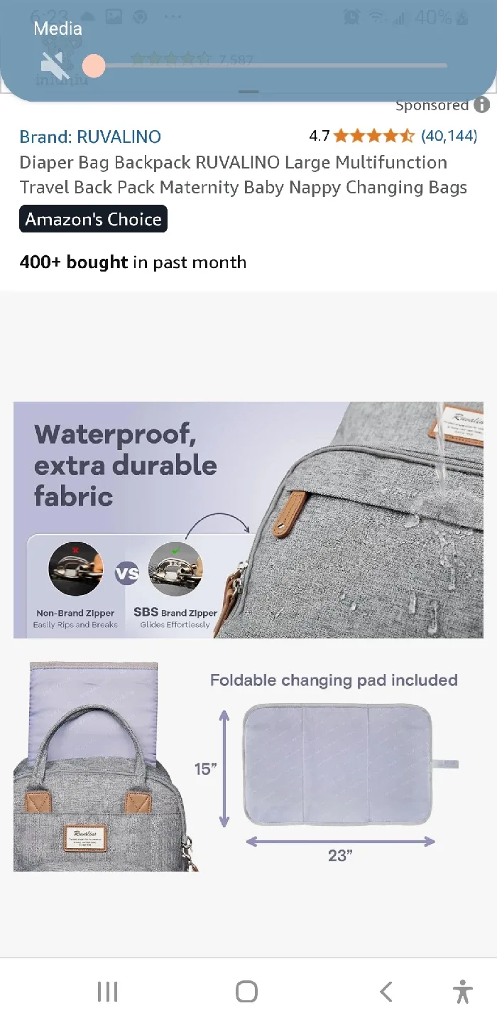 RUVALLINO Diaper Bag Backpack - Grey image indicator(7)