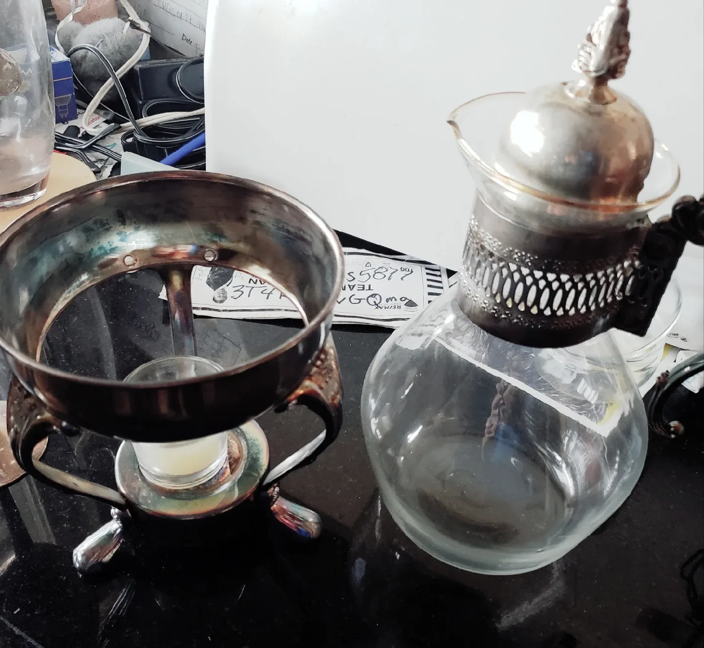 Silver Plated Wine Goblets and Glass Carafe image indicator(6)