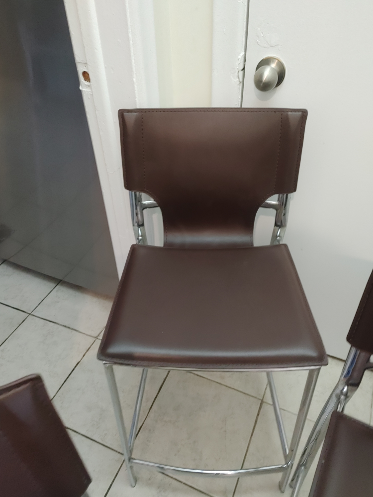 Set of 3 Brown Bar Stools with Chrome Base - photo 3