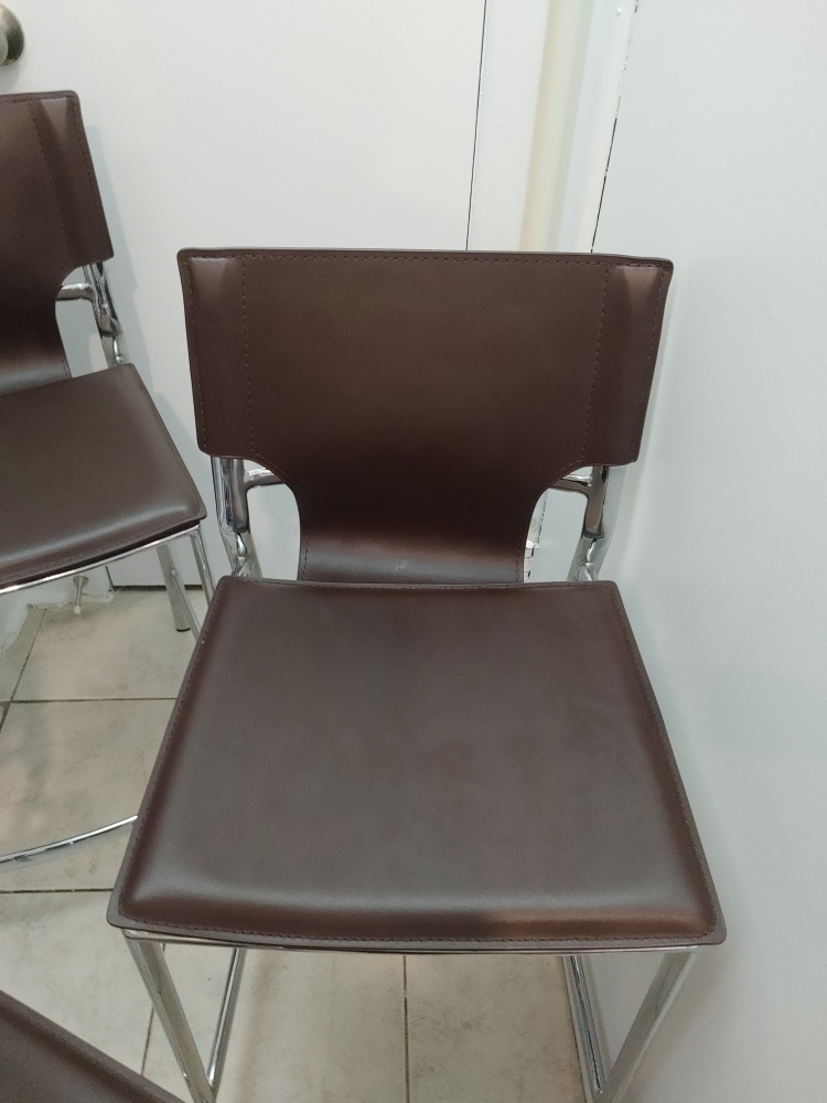 Set of 3 Brown Bar Stools with Chrome Base - photo 4