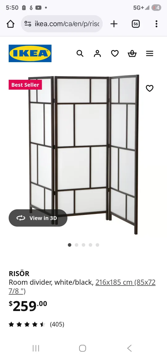 IKEA RISÖR Room Divider, White/Black, 216x185 cm thumbnail