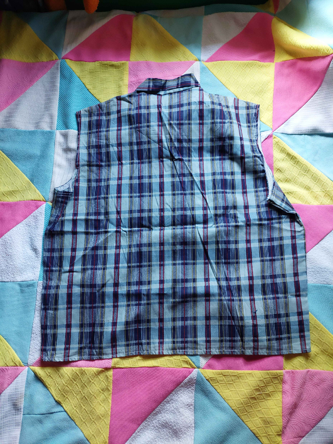 NWT vintage 70s blue plaid button-up tank top - photo 2