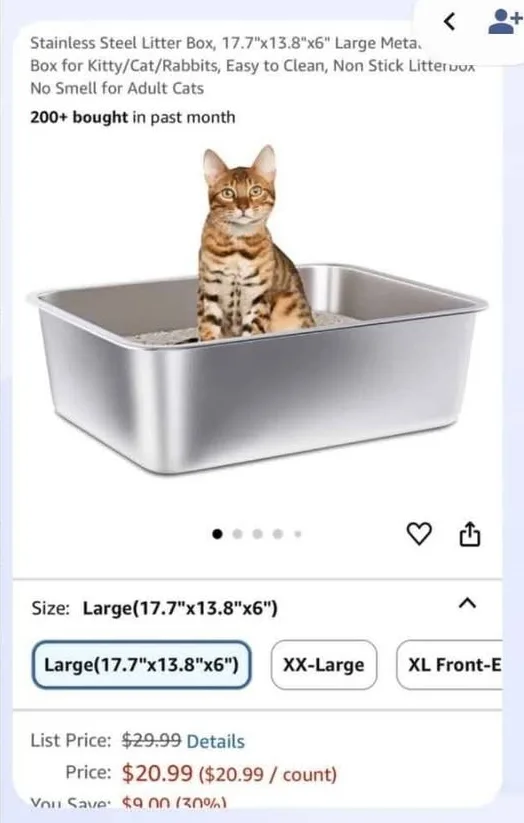 Stainless Steel Litter Box 17.7"x13.8"x6" Large image indicator(2)