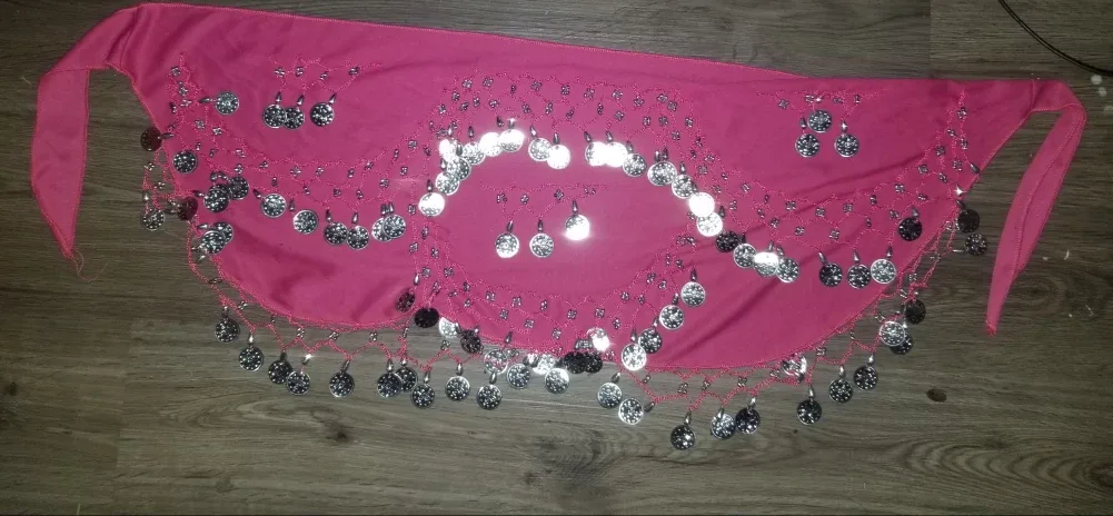 Pink Belly Dance Hip Scarf with Coins thumbnail