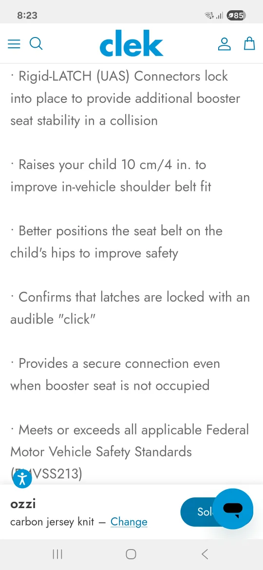 Clek Ozzi Booster Seat - Black with locking mechanism image indicator(6)