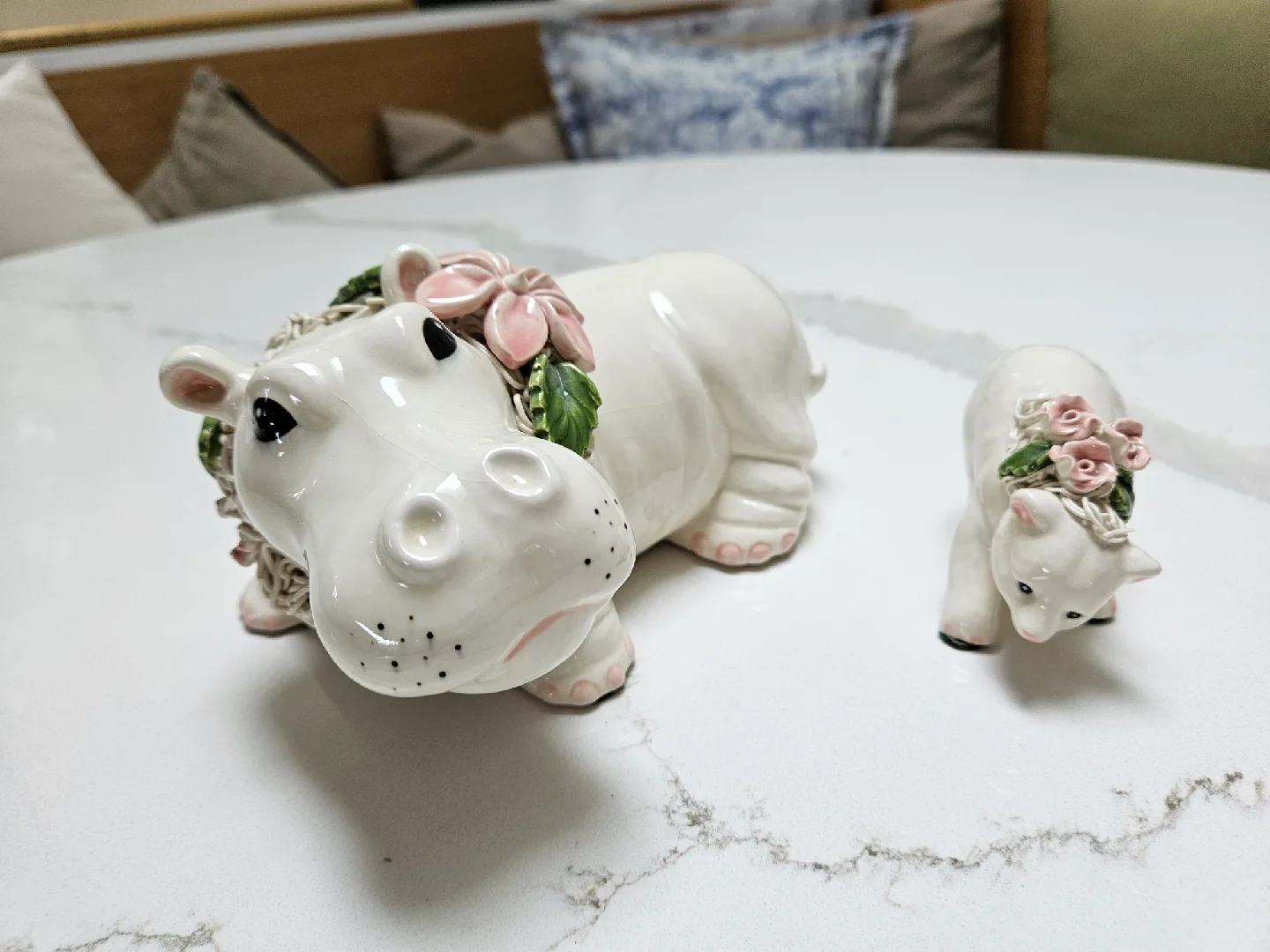 Cute Christmas Decor Ceramic Hippo & Bear Figurines thumbnail
