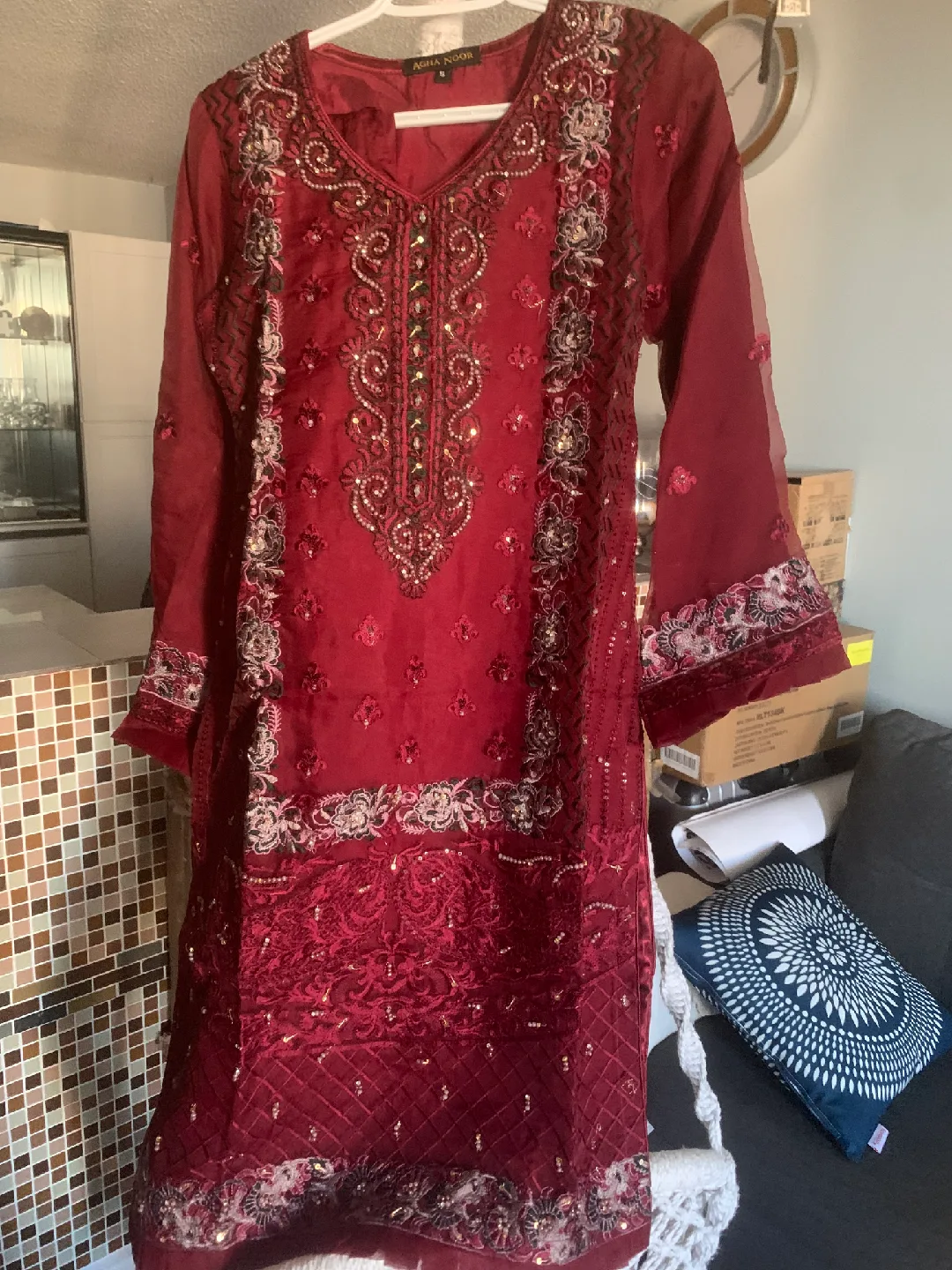Agha Noor Maroon Embroidered Dress - Size S thumbnail