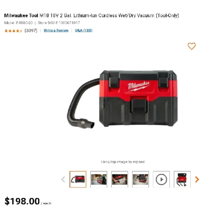 Milwaukee M18 18V 2 Gal Cordless Wet/Dry Vac & Battery thumbnail