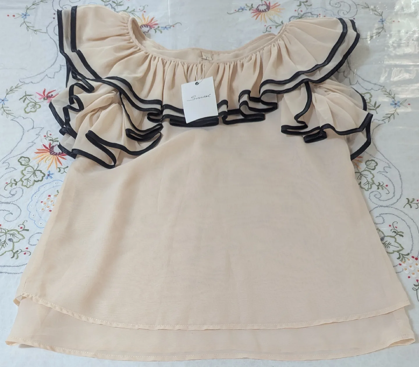 New Sandrel Beige Ruffle Top