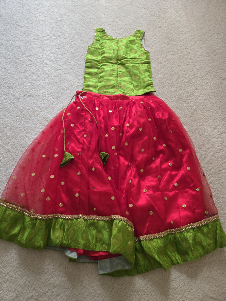 Girls' Indian Lengha Choli Dress - Red & Green (7 -8 years)