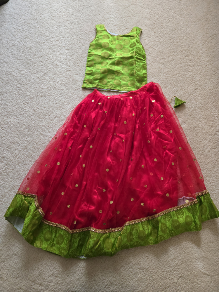 Girls' Indian Lengha Choli Dress - Red & Green (7 -8 years) - photo 2