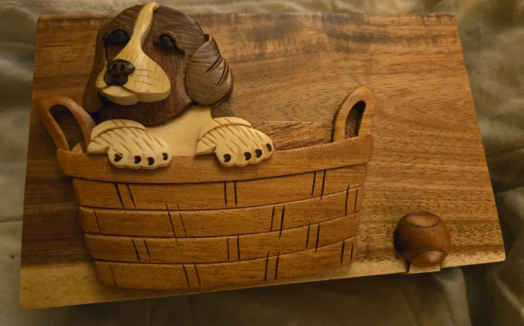 🥕Carver Dan's Puzzle Box - Dog in Basket thumbnail