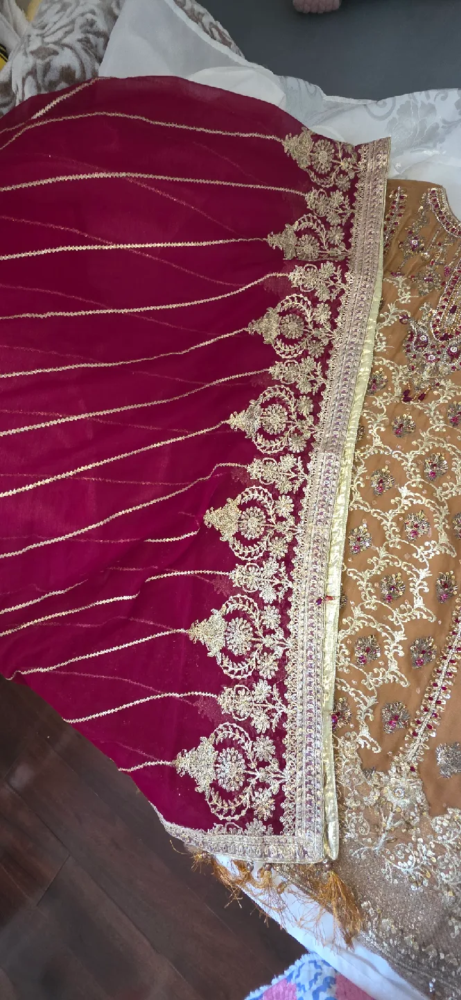 Embroidered Pakistani Dress - Gold & Maroon image indicator(8)