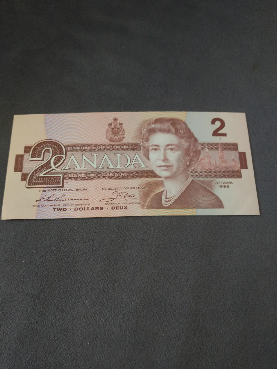 Crisp 1986 Canada GGT/JWC uncirc. $2 banknote serial 5473 thumbnail