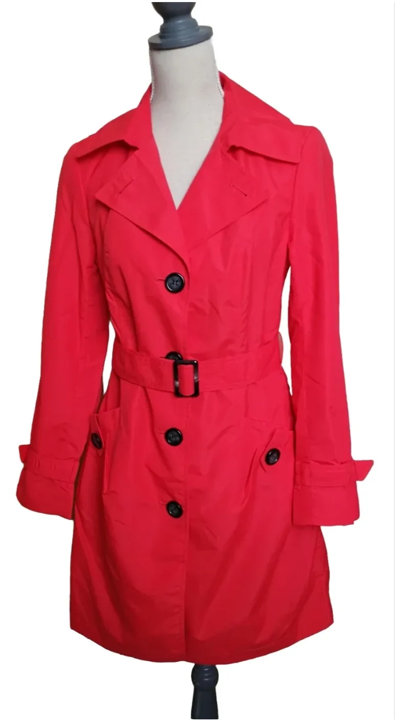 New Marks and Spancer Red Trench Coat - size 8 thumbnail