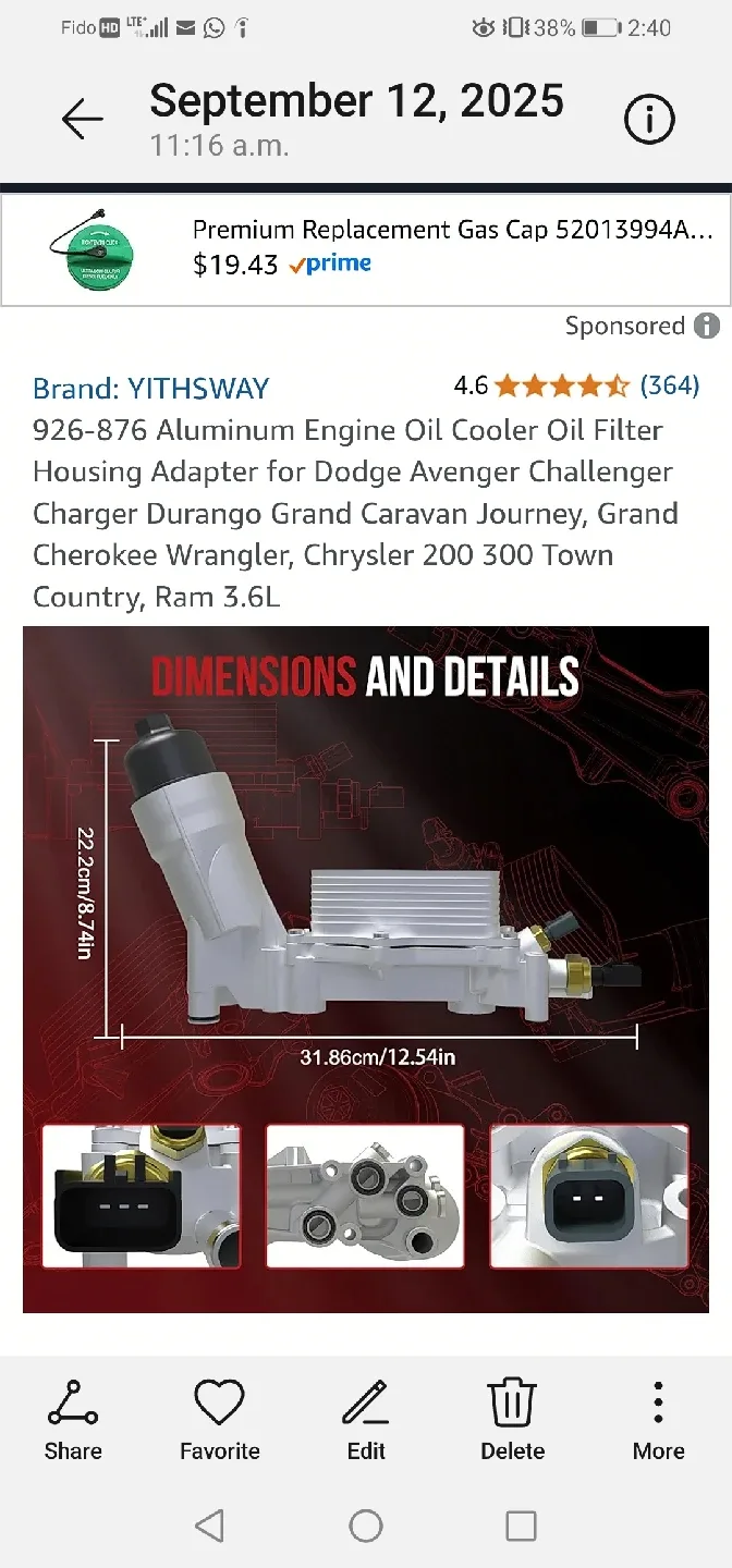 YITHSHWAY 926-876 Aluminum Engine Oil Cooler Adapter thumbnail