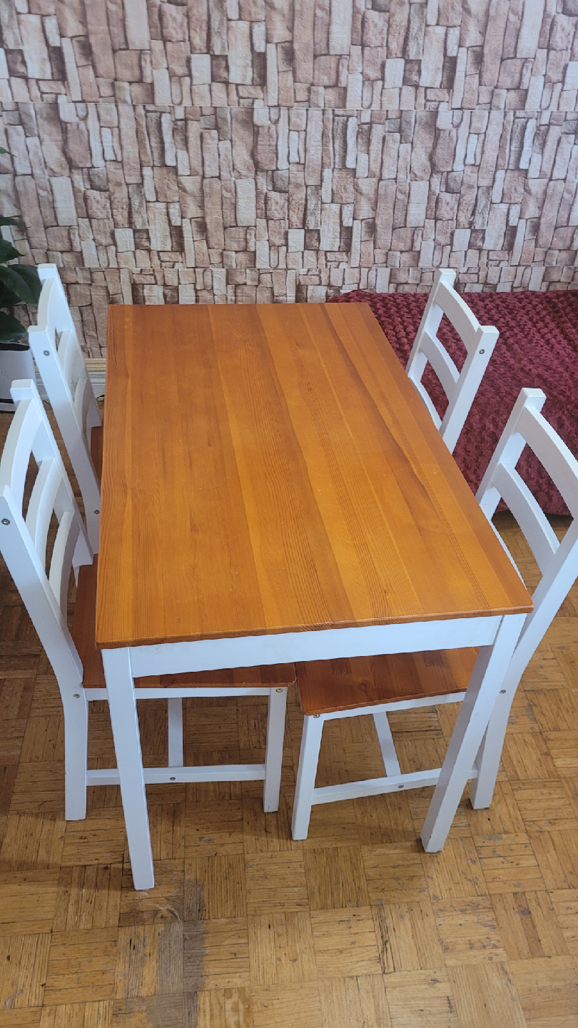 Wood Dining Table with 4 White Chairs - photo 3