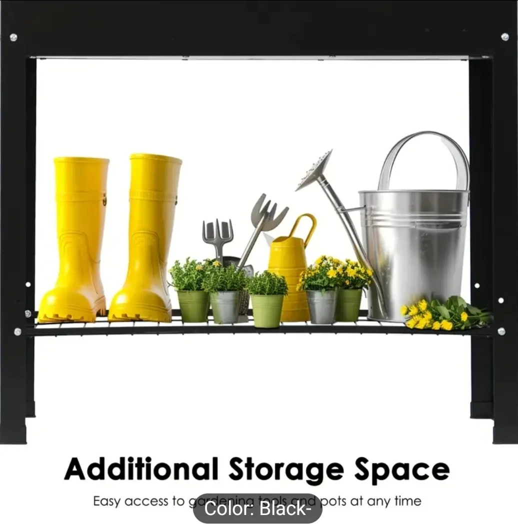 Black Raised Garden Bed with Storage Shelf image indicator(5)
