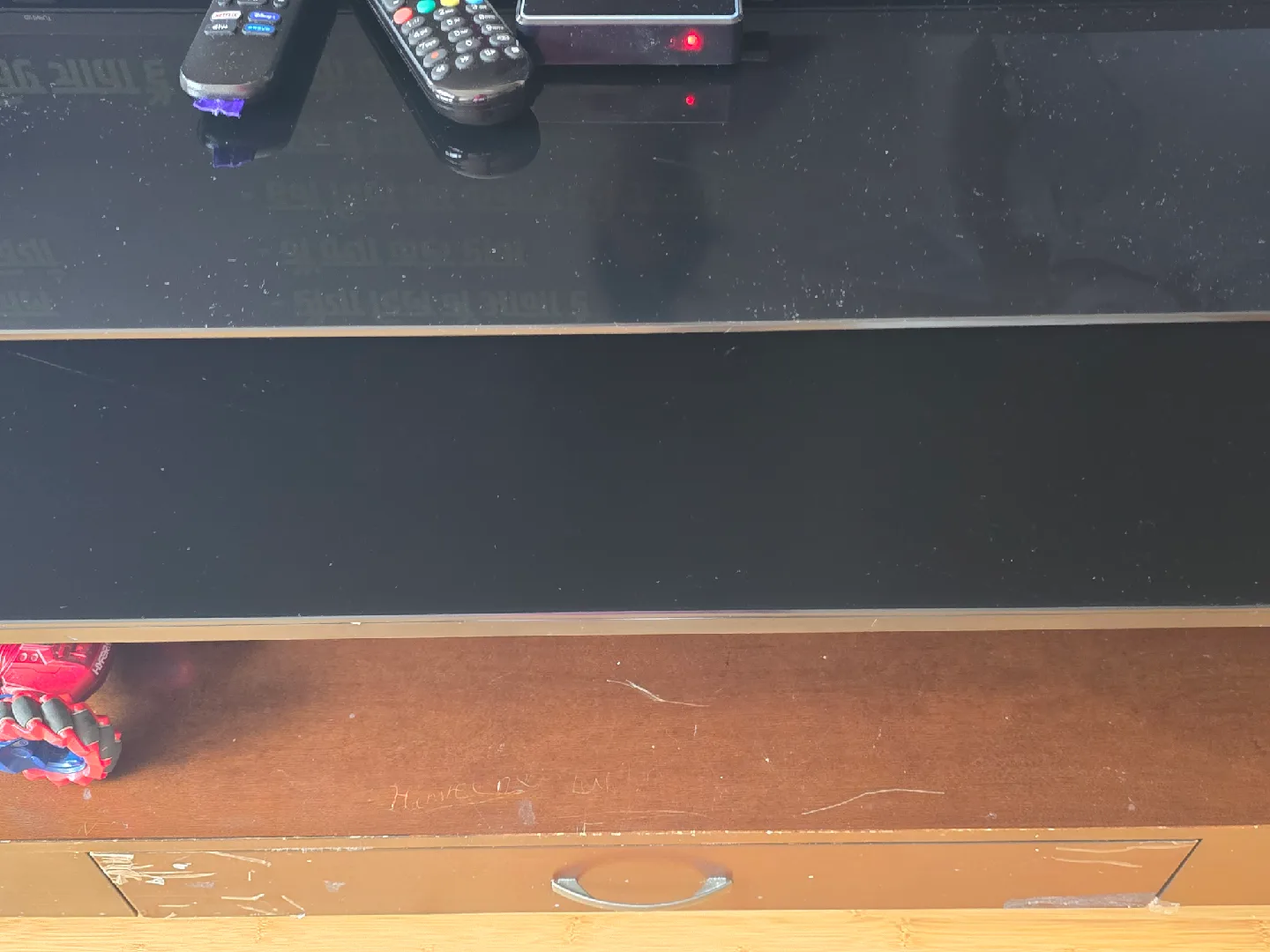 Dark Brown TV Stand with Glass Shelves image indicator(5)