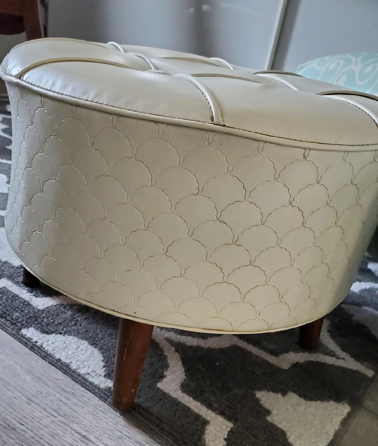 Vintage Cream Ottoman/Footstool - 18.5" Wide image indicator(4)
