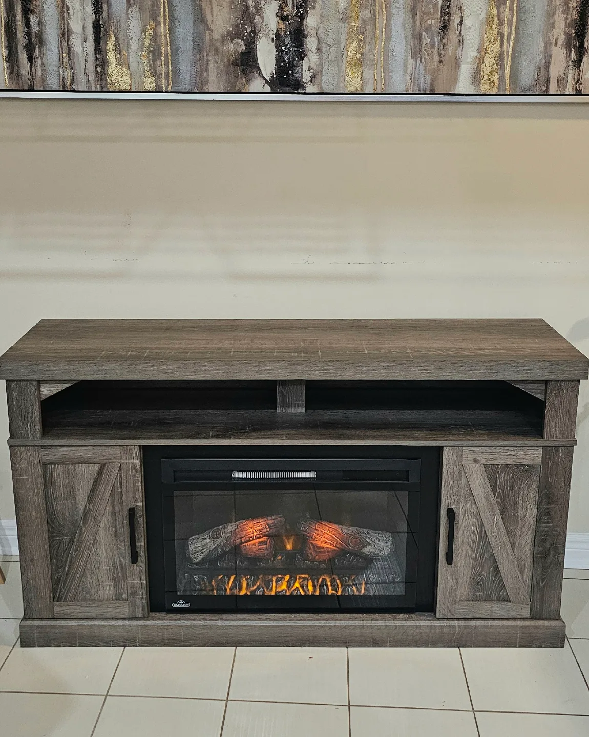 TV Unit with Multi-Colors Fire Place, remote control and Storage