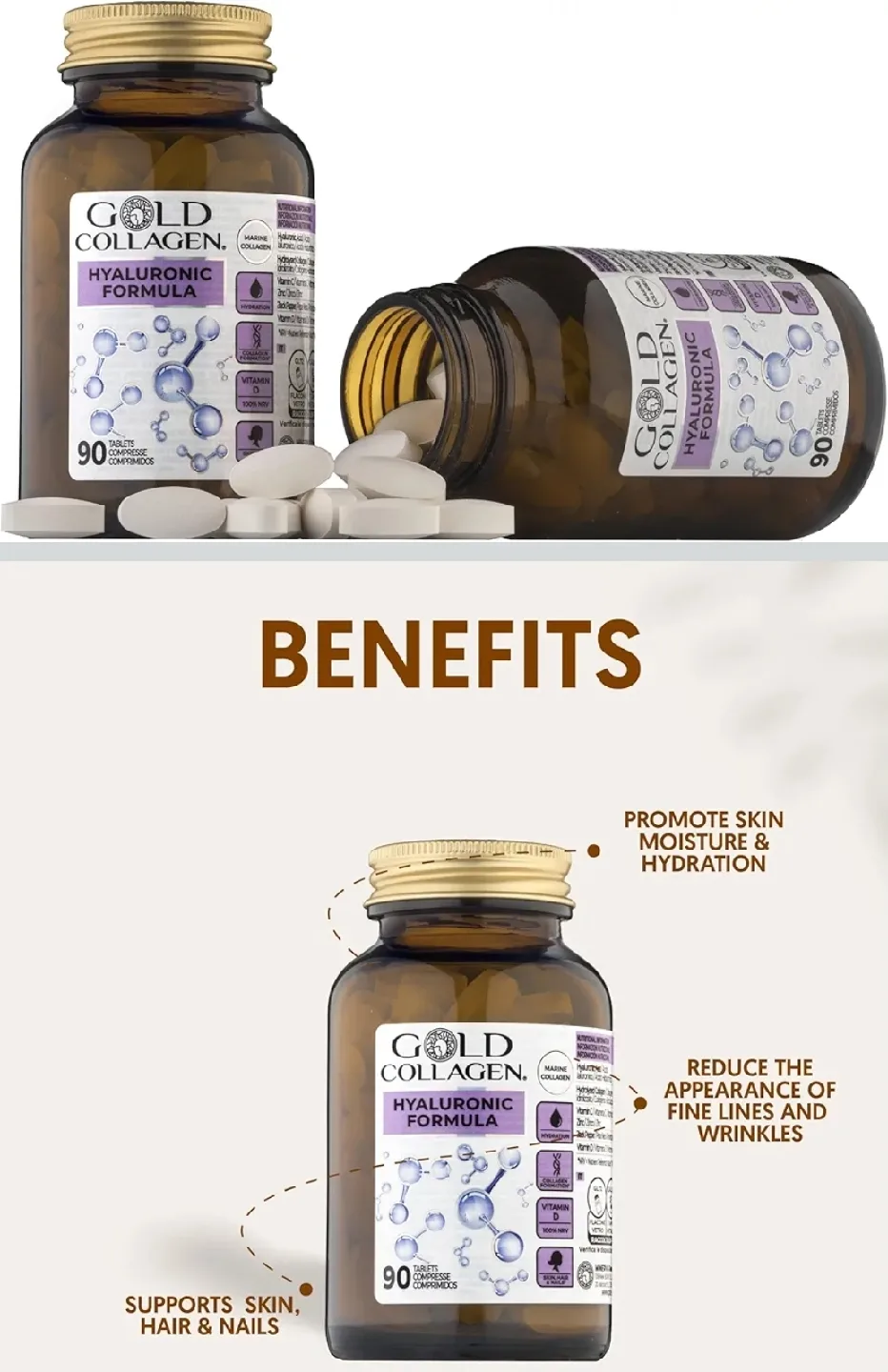 Gold Collagen Hyaluronic Formula - 90 Tablets image indicator(3)