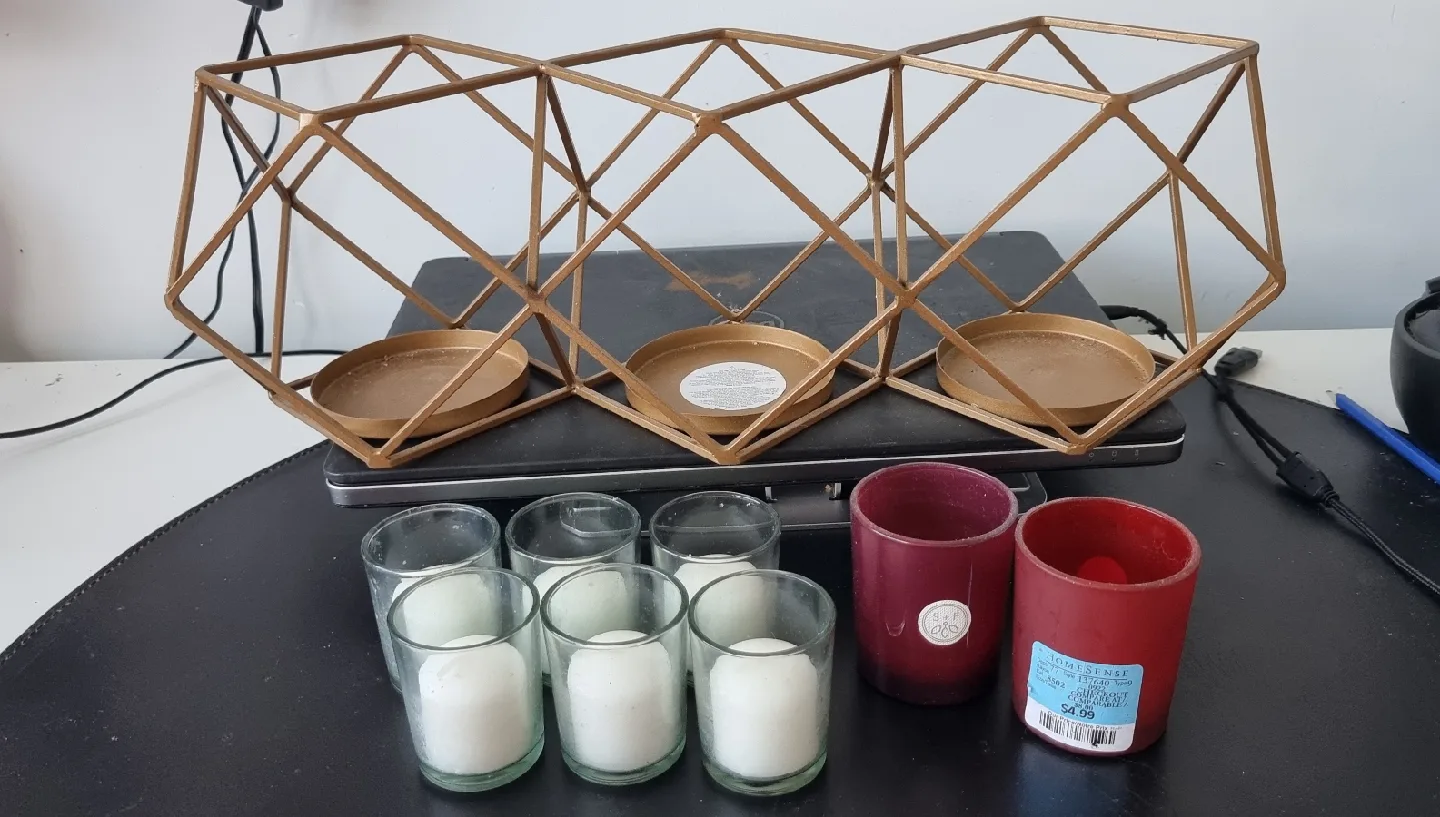 Gold Geometric Candle Holder with Candles thumbnail