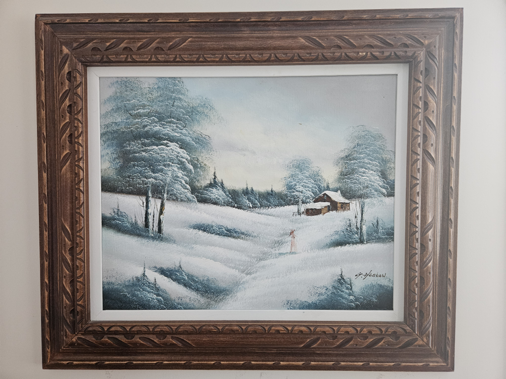 A Cabin In Winter Landscape Scene