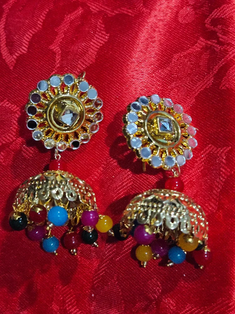 Jhumka Earrings with Colorful Beads patra Jewellery thumbnail