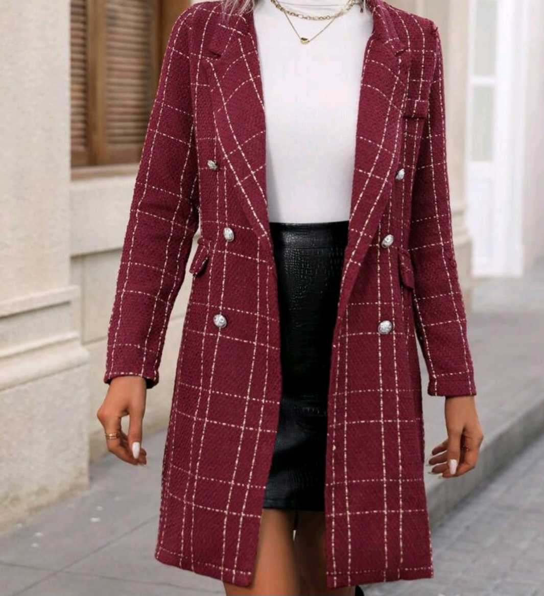 Burgundy Plaid Tweed Blazer