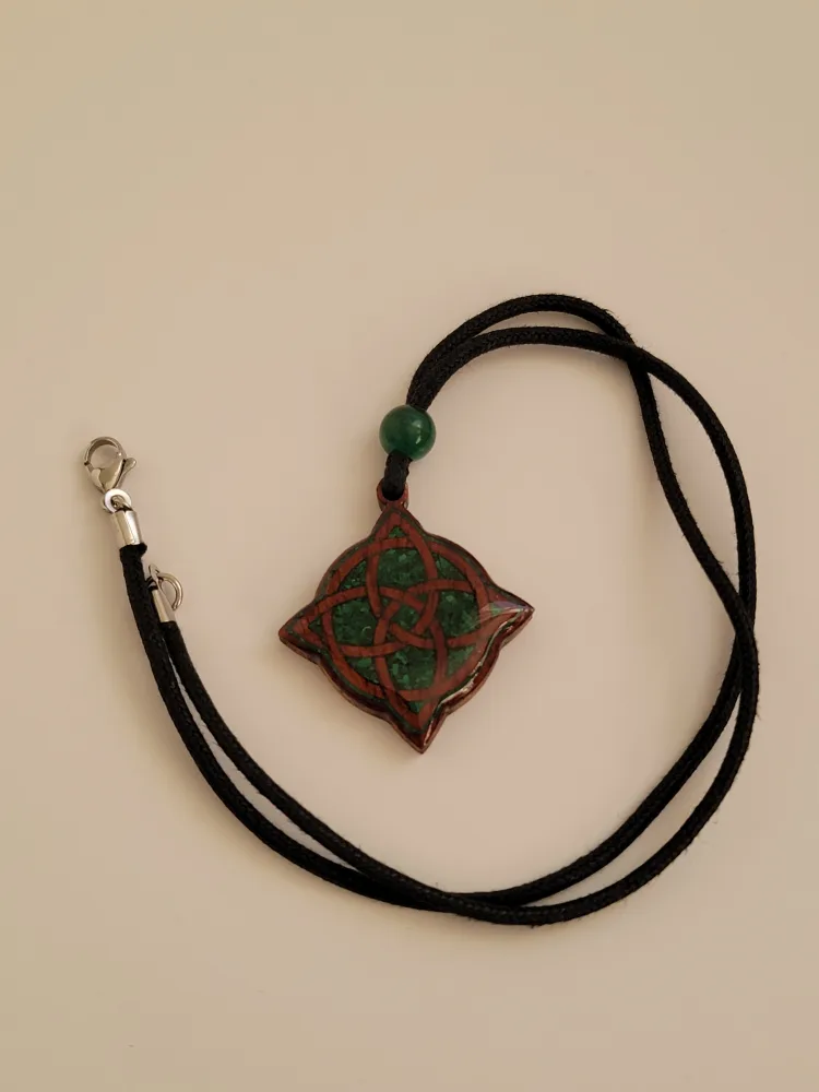 Celtic Knot Wood & Malachite Stone Necklace thumbnail