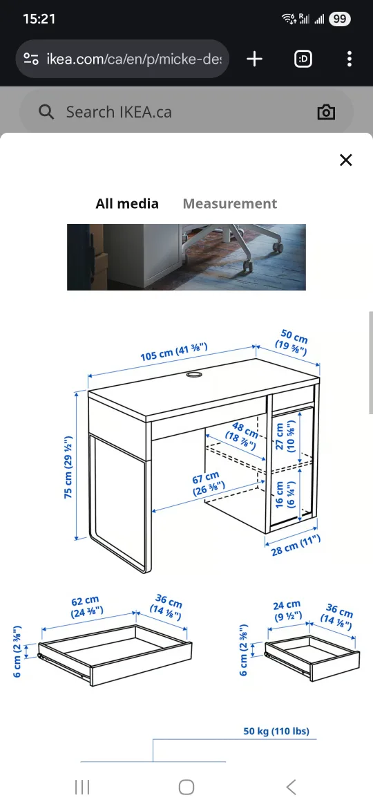 IKEA MICKE White Desk with Drawer and Cabinet image indicator(3)