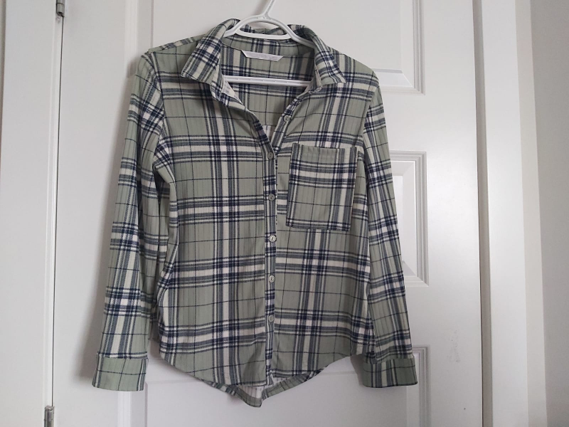 Sage Green Plaid Flannel Shirt