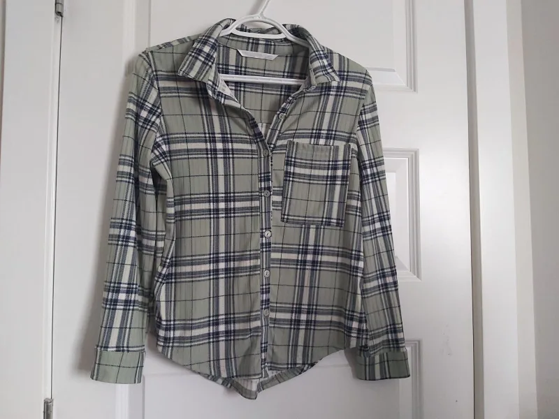 Sage Green Plaid Flannel Shirt thumbnail